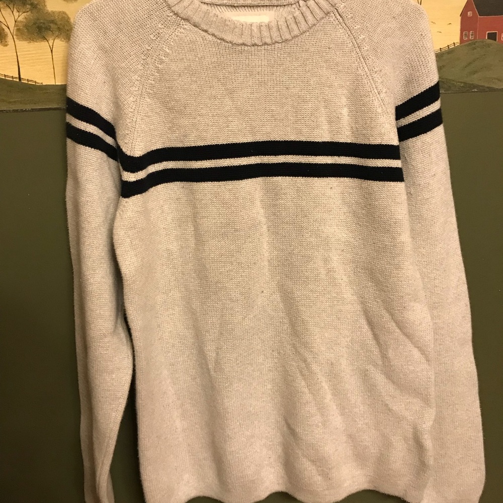 Cream Sweater with Blue Stripe